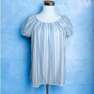 VINTAGE Y2K 2000s Blouse Top Size XL Flowy On or Off Shoulder Blue White Stripes
